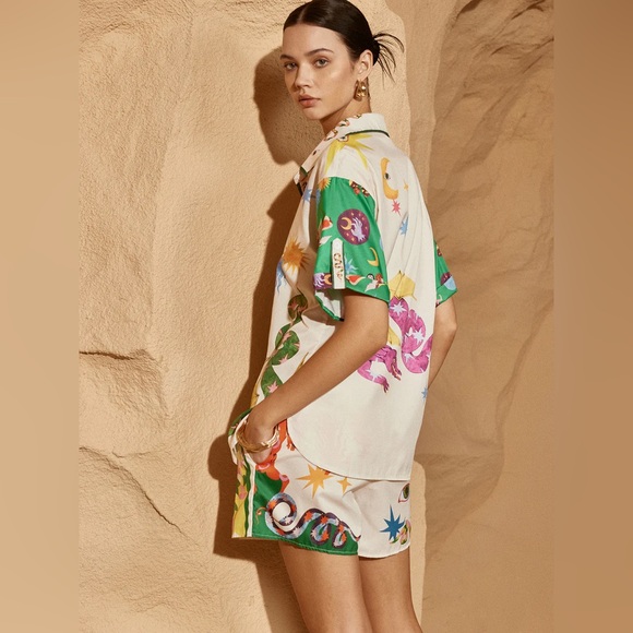 Print Lapel Shorts Set - Picture 5 of 10